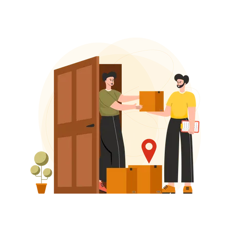 Boy delivering parcel to the given location Illustration