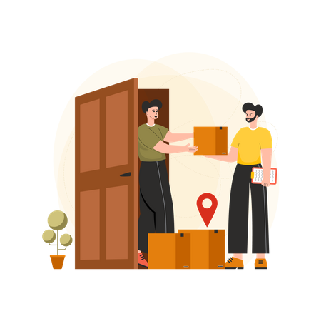 Boy delivering parcel to the given location  Illustration