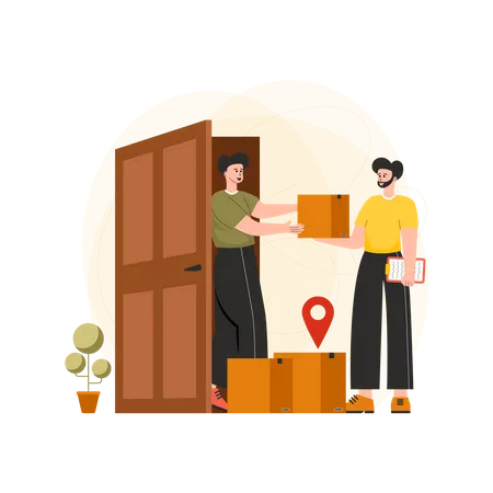 Boy delivering parcel to the given location  Illustration