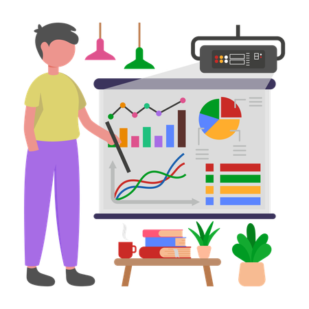 Boy Delivering Presentations Using Projector  Illustration