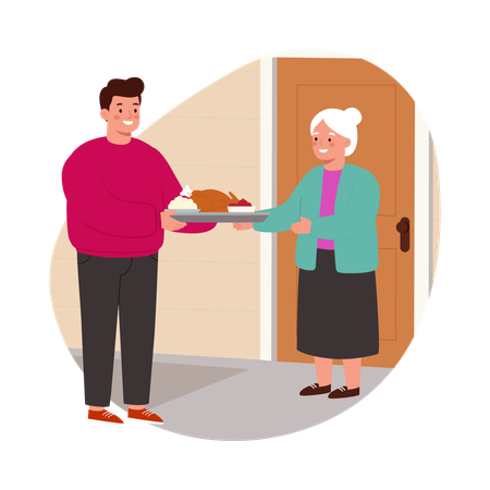 Boy Delivering Pumpkin Pie  Illustration
