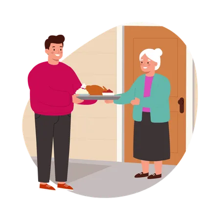 Boy Delivering Pumpkin Pie  Illustration