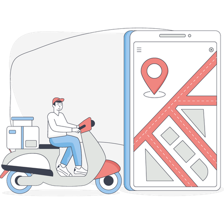 Boy delivering the parcel on scooter  Illustration