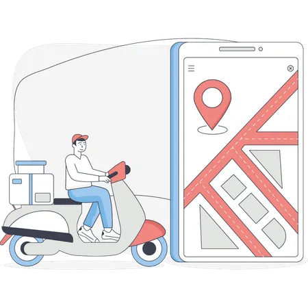 Boy delivering the parcel on scooter  Illustration