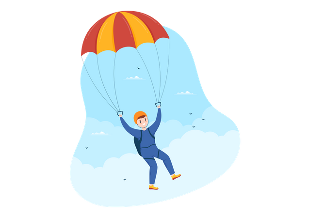 Boy deploys parachute during skydiving  Illustration