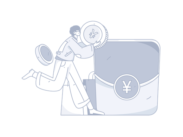 Boy depositing Yen coin  Illustration