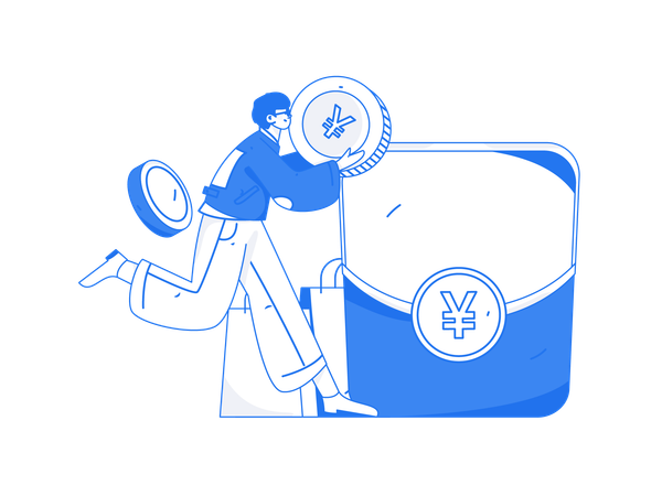 Boy depositing Yen coin  Illustration