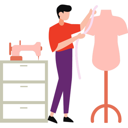 Boy designing cloth on mannequin  Illustration