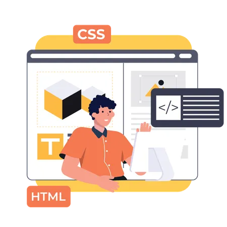 Boy designing website  Illustration
