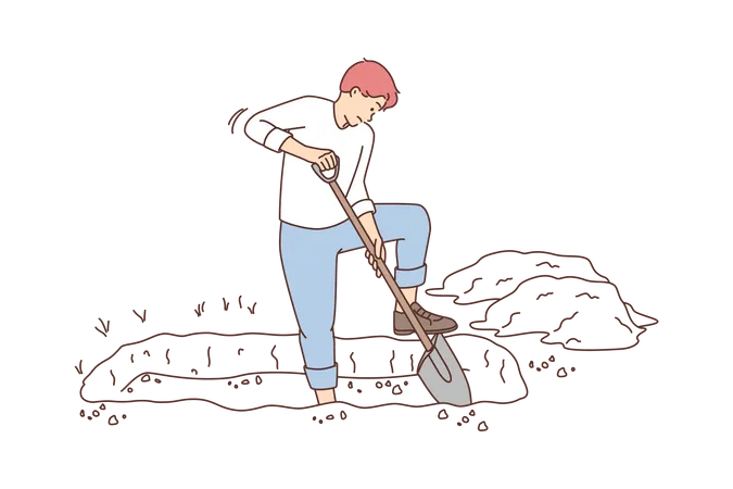 Boy digging grave  Illustration