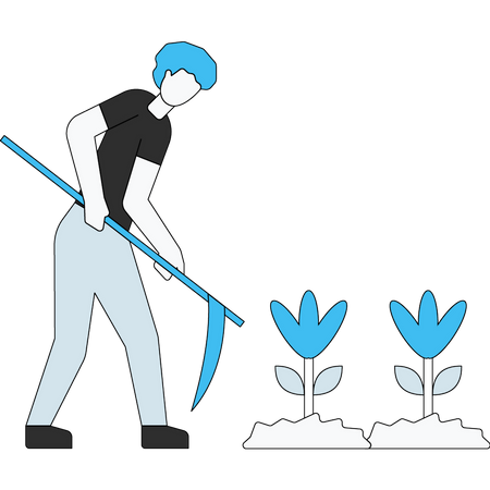 Boy digging using axe Illustration