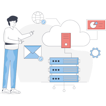 Boy  discuss about cloud database  Illustration
