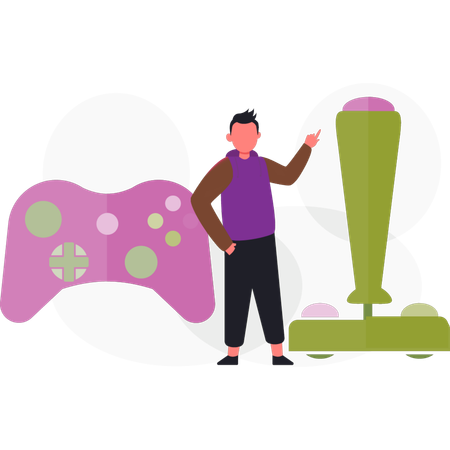 Boy  discuss about game controller  Illustration