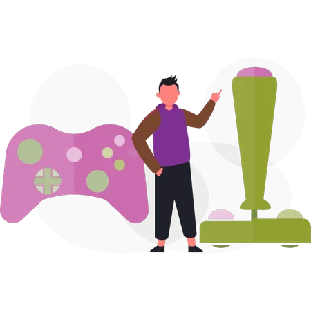 Boy  discuss about game controller  Illustration