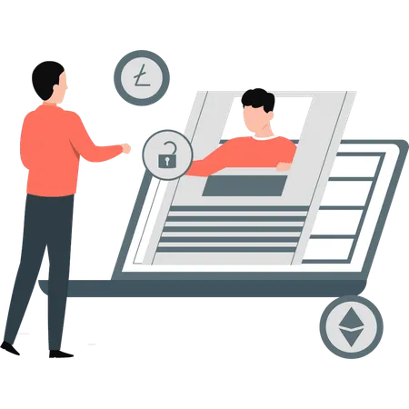 Boy discuss report of digital currency mining  Illustration