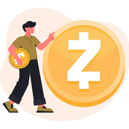 Zcash 코인에 대해 논의하는 소년  일러스트레이션