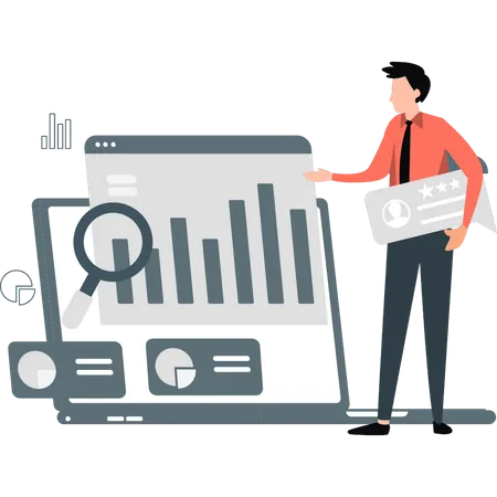 Boy displaying geographic chart on laptop  Illustration