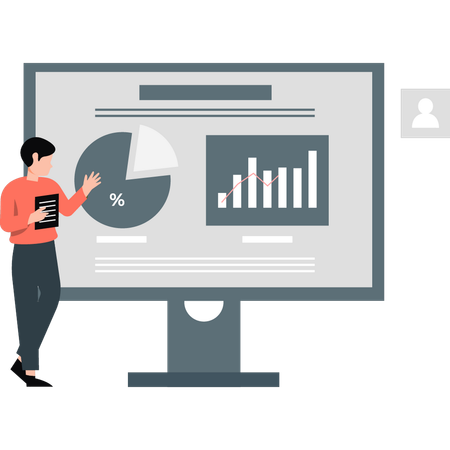 Boy displaying statistics graph chart  Illustration