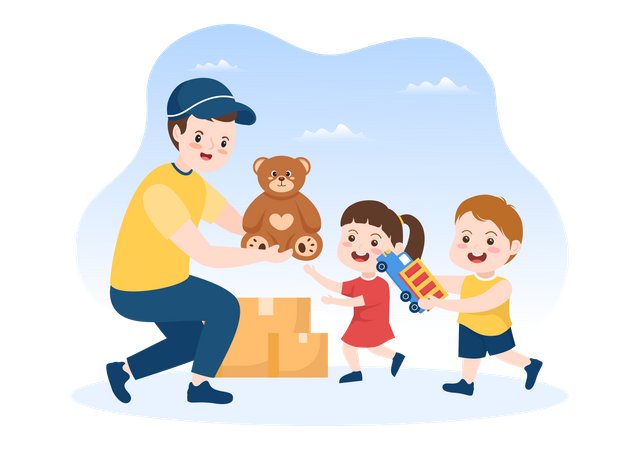 Boy distributing toys to kids  Illustration