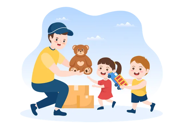 Boy distributing toys to kids  Illustration