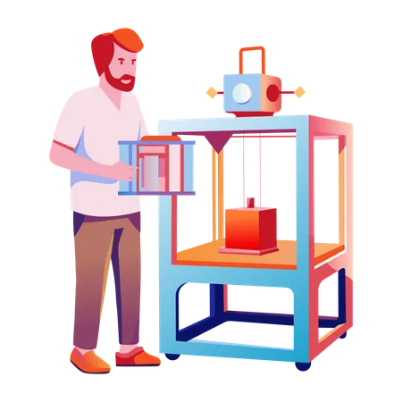 Boy doing 3d printing  Illustration