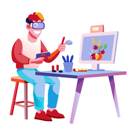 Boy doing ai crafting  Illustration