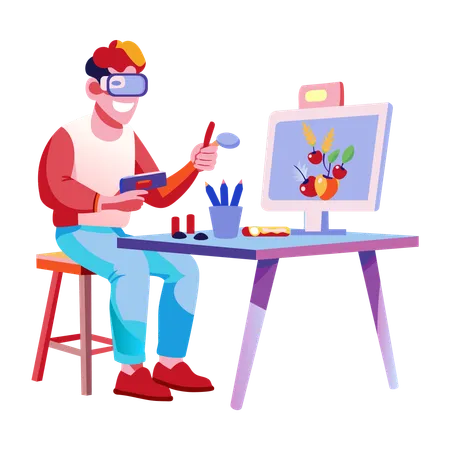 Boy doing ai crafting  Illustration