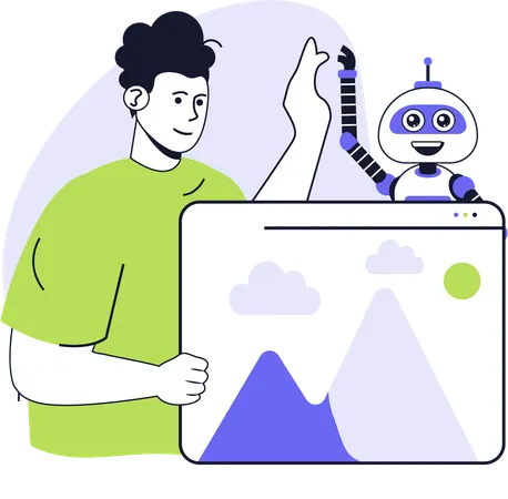 Boy doing ai painting  Illustration