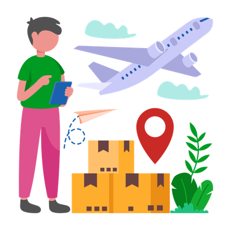 Boy doing Air Freight Delivery  Illustration