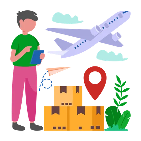 Boy doing Air Freight Delivery  Illustration