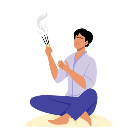 Boy doing aromatherapy for mental peace  Illustration