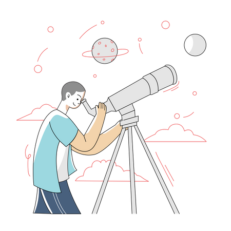 Boy doing astronomical observation  イラスト