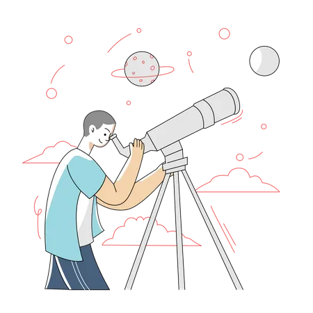 Boy doing astronomical observation  Illustration