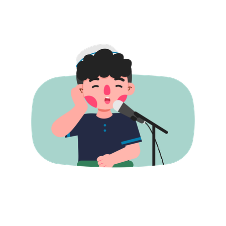 Boy doing Azan announcement  Illustration