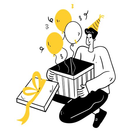 Boy doing Balloon-Filled Celebration  Illustration