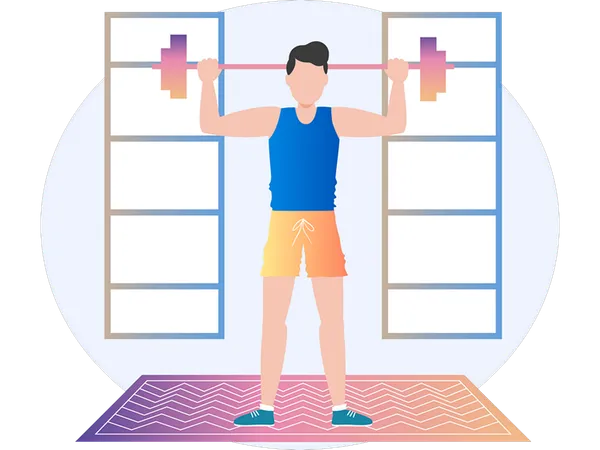 Boy doing barbell exercise  Illustration