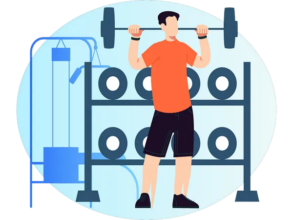 Boy doing barbell exercise  Illustration