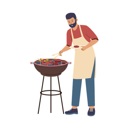 Boy doing BBQ party  Illustration