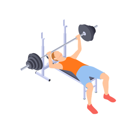 Boy doing bench press exercise  イラスト