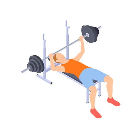 Boy doing bench press exercise  イラスト