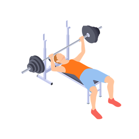 Boy doing bench press exercise  Illustration