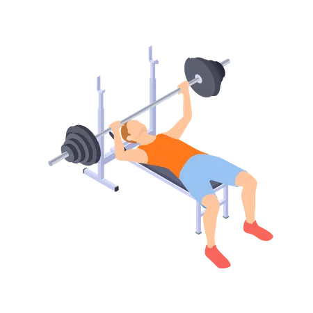 Boy doing bench press exercise  Illustration