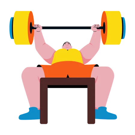 Boy doing bench press exercise  Illustration