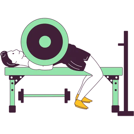 Boy doing bench press in gym  Illustration