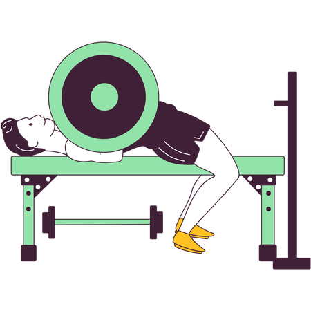 Boy doing bench press in gym  Illustration