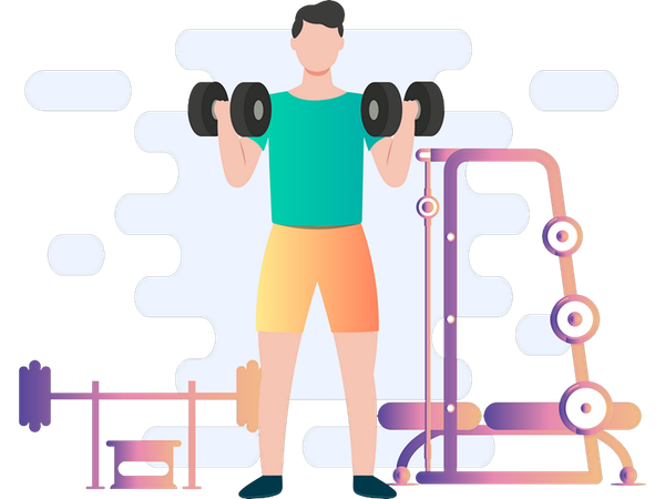 Boy doing bicep exercise  Illustration