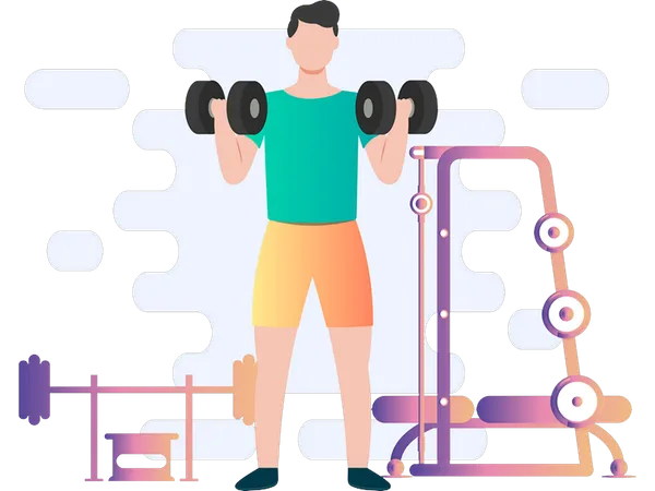 Boy doing bicep exercise  Illustration