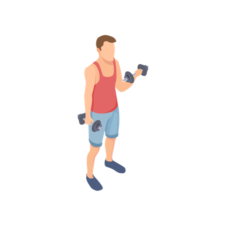 Boy doing bicep workout using dumbbells  Illustration