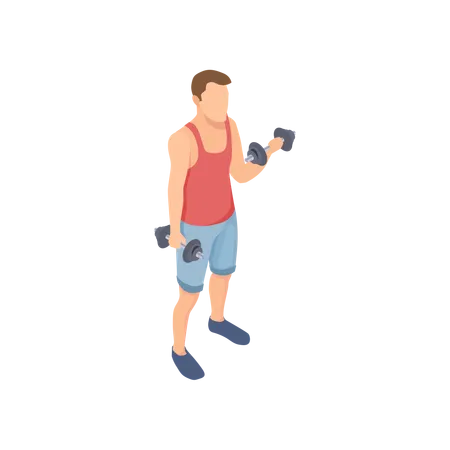 Boy doing bicep workout using dumbbells  イラスト