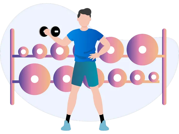 Boy doing biceps training  Illustration